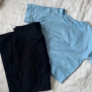 Light Blue Cropped Tee with Black Leggings Set